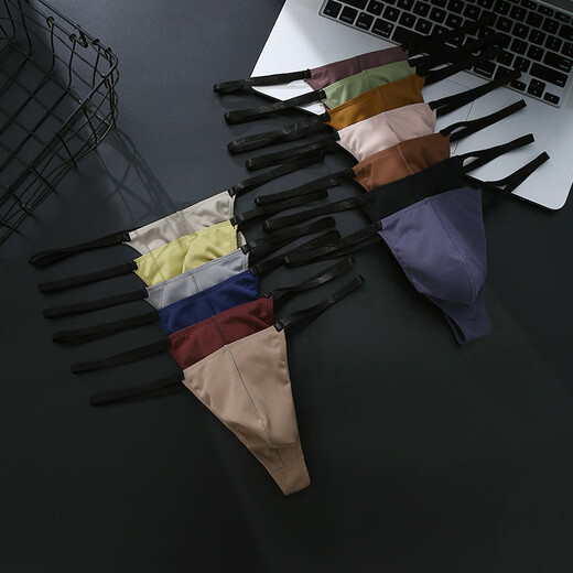 Low-waist sexy men's thong, comfortable, breathable, super spicy, high-end elastic T-pants, pure lust style, extra spicy underwear for men, pink gray M80-100Jin Jin equals 0.5 kg