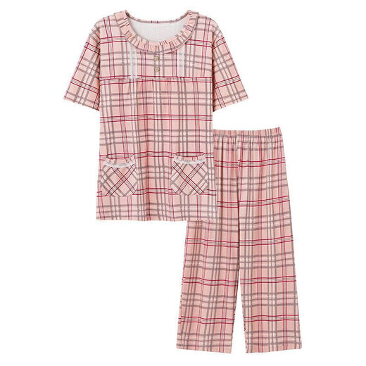 Mu Fengqing, Mutter und ältere Mutter Pyjamas, Damen, reine Baumwoll-Kurzärärmel-Sommer-Dünne, lässige alte Dame Thin Home Clothes Sommer YMY3937 2xl [Vorschlag 135-155jin [Jin gleich 0,5 kg]]]