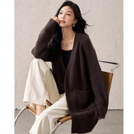 
ROMON pure wool sweater for women in 2025 autumn and winter new lazy style loose mid-length small fragrance style cardigan sweater red one size