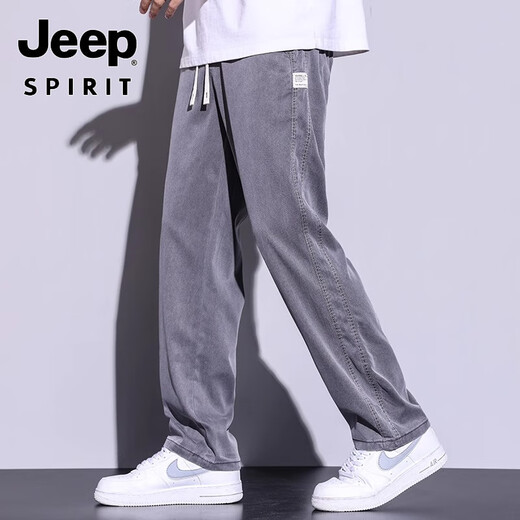Jeep (Jeep) Ice Silk Jeans Men's Loose 2025 Nouveau LAISER élastique Tares larges larges décontractées pantalon long Summer Men's Summer 1048 = Black M 100-110Jin [Jin est égal à 0,5 kg]