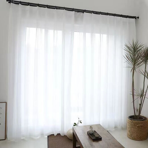 Window screen finished white gauze bay window bedroom living room light-transmitting simple curtain gauze curtain gauze curtain ultra-light moon shadow white hanging hook style (light-transmitting) width 2 height 2.1 (with accessories)