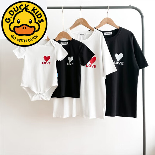 G.duck2026 Korean style loving parent-child outfit for a family of three or four baby cotton short-sleeved T-shirt family outfit photo shoot white 66 rompers 10-14Jin Jin is equal to 0.5kg