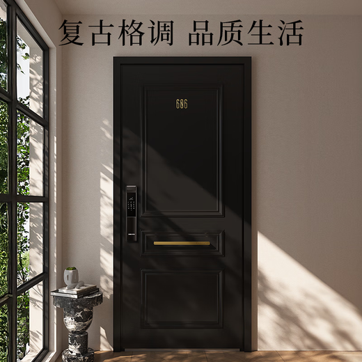 欧帝乐（OUDILE）法式复古防盗门入户门格爵墨玉黑+可选别墅大门子母门 机械锁 2250*1050