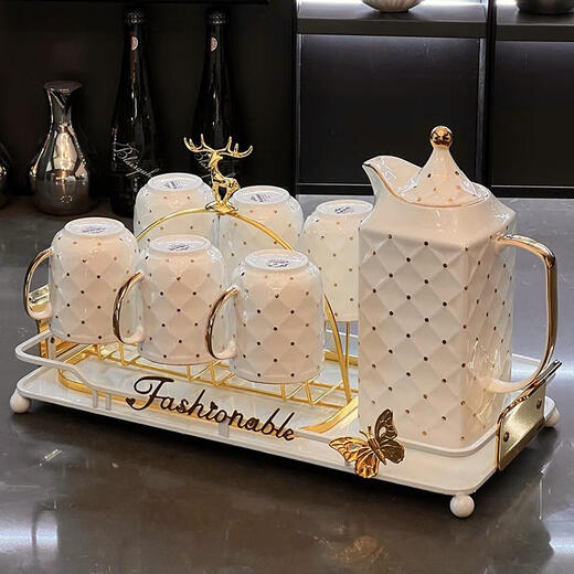 Sanqihu moderne leichte Luxus Wassertasse Set Home Wohnzimmer Unterhaltung Gäste Wasserbecher Wasserkocher Tee Tee Set Komplettes Set Modern Light Luxus Wasser 9 -teiliges Set 691 Geschenkbox Set