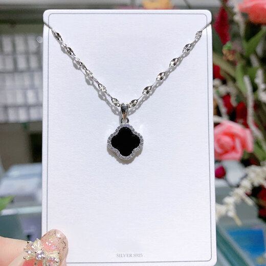 YaoYiZun black four-leaf clover sterling silver necklace women's 2025 new light luxury niche high-end sense gift for wife's birthday box chain four-leaf clover necklace