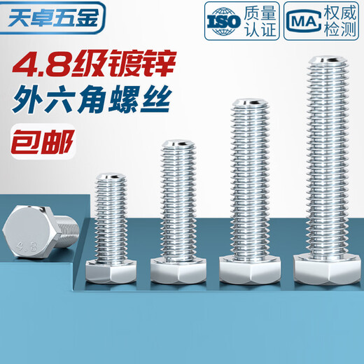 Tianzhuo Hardware 4.8 grade galvanized external hexagonal screws high strength bolts screw rod M8M10M12M14-M30mm M22*140 (half thread) 3 pieces