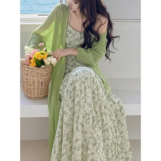 Ynwwgw Korean Spring Outfit Ein komplettes Set 2025 Stricker Strickjacke Floral Dress Mode zweiteiler Anzug für Frauenjacke 3882W# 2xl [vorgeschlagen 130-145Jin [Jin ist 0,5 kg]]