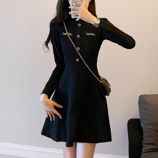 Tangshi 2025 autumn round neck long-sleeved dress, ladylike style, elegant, slim, versatile, ladylike, gentle and trendy