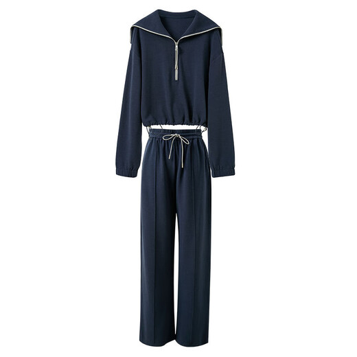 Sancai 2025 Autumn New Casual Three-piece Navy Collar Jacket T-shirt Straight Pants Suit Pants S Navy M 160/84A