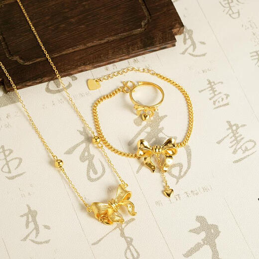 Maisi Ji Bangladesh Red Gold Vietnamese Sand Gold Bow Necklace Light Luxury Women Long Lasting Versatile Imitation Gold Cartoon Cute Free Necklace X2085