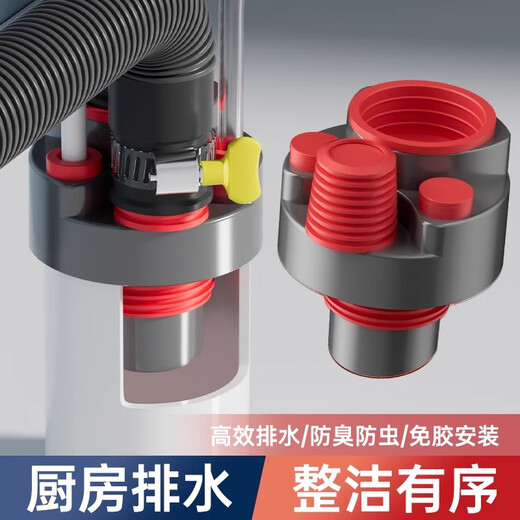 GuGuGo Germany sewer anti-reflux artifact washing machine drain three-way kitchen drain pipe three-in-one joint gray red kitchen 4-way sink + dishwasher + water purifier + front