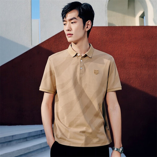 Dancing with Wolves POLO shirt men summer simple casual ice silk tiger full print short-sleeved polo top men 701 khaki 2XL 185/100A