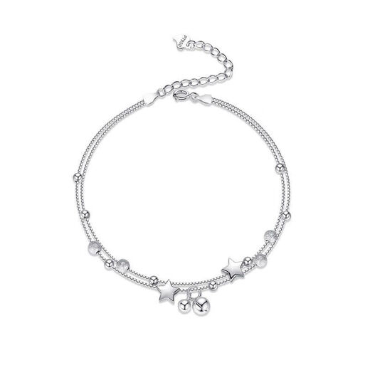 PT950 platinum anklet white starry sky bell platinum double-layer bell star anklet as a birthday gift for girlfriend 2.2g starry sky bell anklet