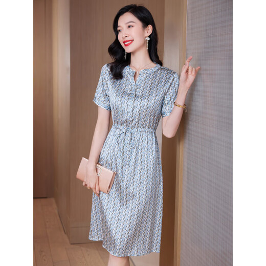 
SUSTYLE luxury high-end brand women's silk dress for women 2025 summer new style fashionable slim and fashionable mulberry silk skirt blue L