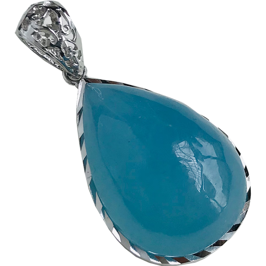 Pangdonglai Quality Aquamarine Colgante 925 Silver Blue Crystal Collar Collar Catada de agua No. 3884 (con Certificado de evaluación) con 925 cadena de plata