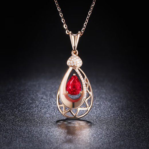 HEEKAIYI 18k Ruby Necklace Women's Diamond Pendant Luxury Jewelry Chinese Valentine's Day Birthday Gift for Wife and Girlfriend <Supports Customization>