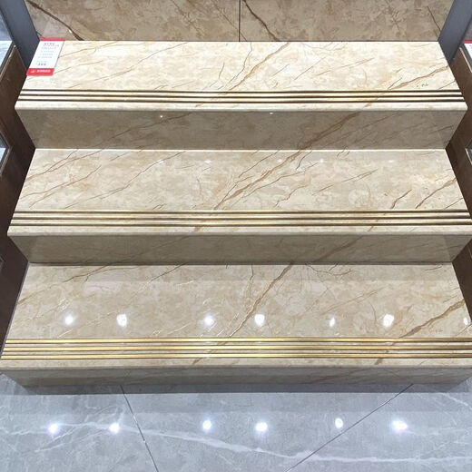 BEYZK弧边淋釉楼梯踏步瓷砖470x1200防滑大理石地板砖一体原槽镀金梯级 12808-单片不含加工跟运费 470*1200