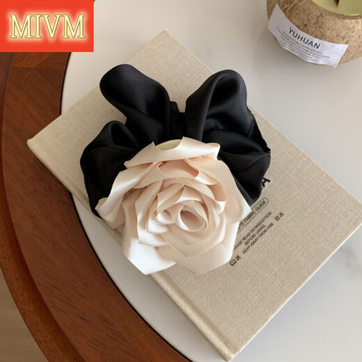 
MIVM Korean new style champagne black fabric camellia hair ring fashion sense high ponytail satin flower hair rope gift 3886-1-Champagne rose satin hair ring