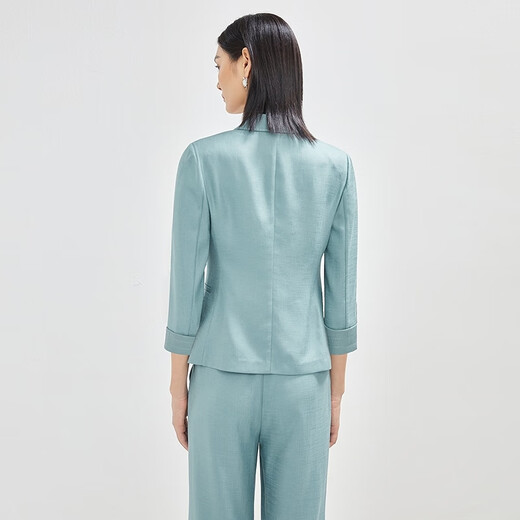 NAERSI Fashionable One-button Blazer Suit Pants New Suit Light Blue Green-Top S