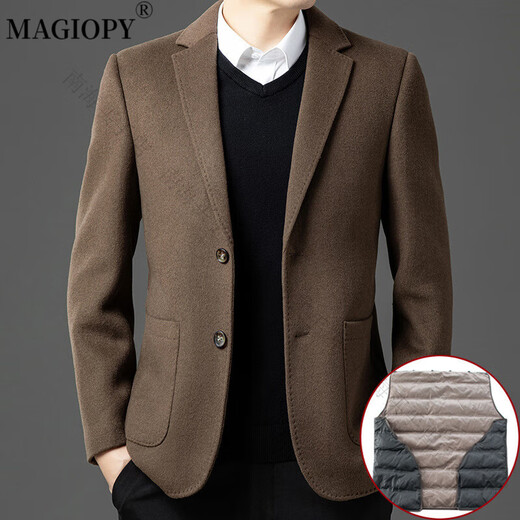 MAGIOPY轻奢高档品牌西服外套男毛呢西装2025春季新款中年男式羊毛大衣商 藏青 3XL