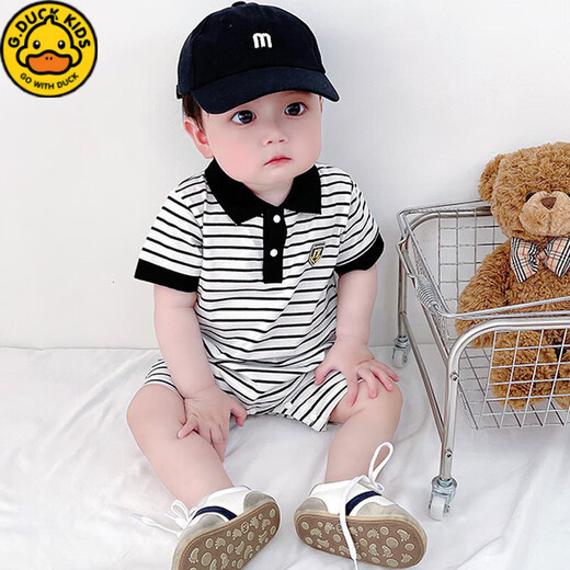G.DUCKKIDS men and women's onesie in summer thin children's clothing newborn baby clothes 0-1345689 months 2 years old pure cotton black square collar short sleeve 80cm 80