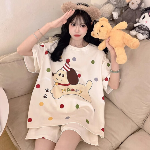 Junjunsui Dimei Kiti-Katzen-Pyjamas für Frauen im Sommer 2025 Neue Pure Cotton Short Sleeve Cartoon Student großer Sommer-Hausbekleidungsset Kurz-Z-9928 XL [Vorgeschlagen 120-140jin [Jin gleich 0,5 kg]]