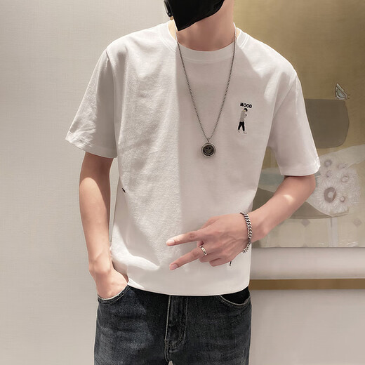 乔易伦短袖t恤男夏季上衣简约百搭潮流2025新款潮牌修身帅气男装半截袖T 1101-1-9226-白色 XL