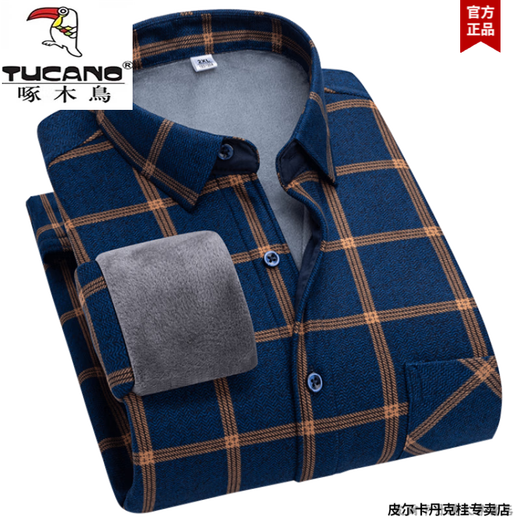 Woodpecker papa chemise automne et hiver des hommes d'âge moyen Ajouter des vêtements chauds épaissis de toison grand-père et de chemise décontractée d'âge moyen et de base de base
