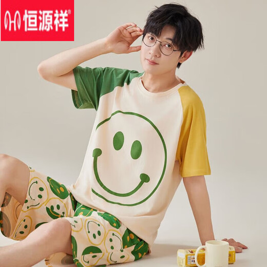 恒源祥夏季睡衣男棉质短袖短裤夏季青年学生套装薄款韩版卡通男士家居服 H9928 XL (建议120-140斤)