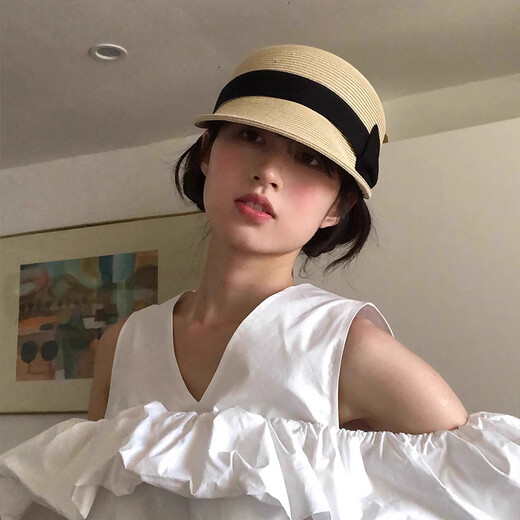 Lushanwu Top Hat, elegante sombrero de sol francés, el reverso de verano, mostrando la cara de la cara pequeña del sol, el sombrero de paja Ecestrian Mujeres de la copa francesa [Bee] (54-57 cm)