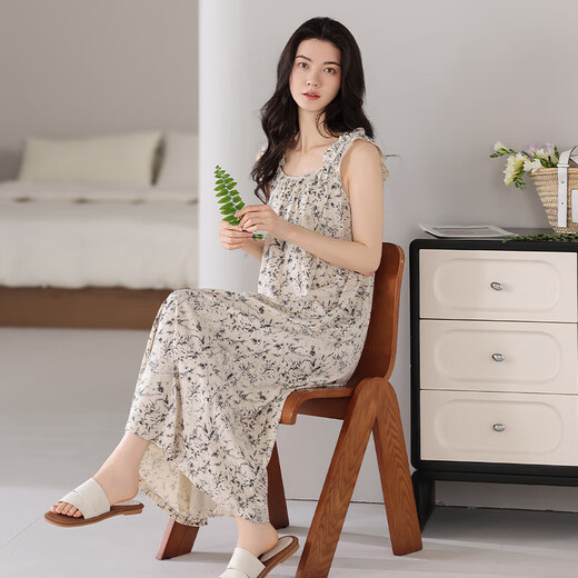 睡裙女士2025新款带胸垫夏季凉感莫代尔睡衣高档甜美可外穿超柔软 【XX-12003D】带胸垫碎花女款 XL （建议120-140斤）