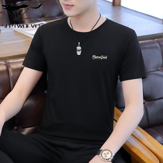 
Seven Wolf Modal Cotton Ice Wire Breathable Men's Short Sleeve T-shirt Summer New Quick Dry High-end T-shirt Top Men 1421 White M 100Jin [Jin equals 0.5 kg]-110Jin [Jin equals 0.5 kg]