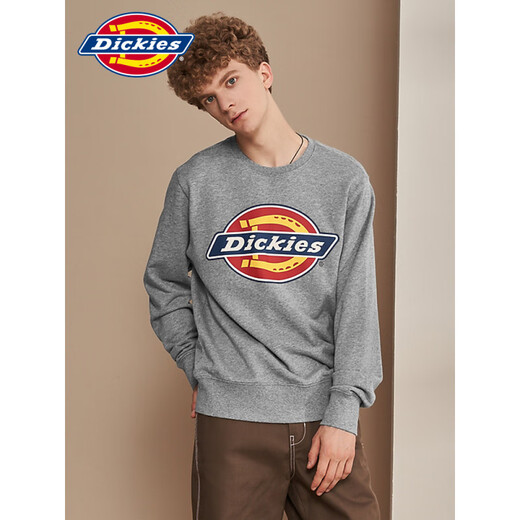 Dickies情侣款秋冬印花圆领卫衣套头潮牌男女同款宽松纯棉上衣 黑色12596 炫彩镭射大logo/男女 S