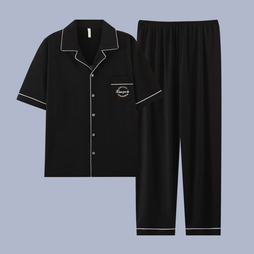 QLTQZQ Herren Pyjamas Herren kurzärmeliger Sommer Dünne Baumwolle Teenager Pyjamas Herren Plus Size Frühling und Sommerkleidung G3884 Blau (kurzärmelig) 175 l [Empfohlen 100-120 Jin [Jin gleich 0,5 kg]]
