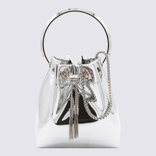 Jimmy Choo Metal Bucket Ladies Handbag Logo embellished tassel design Large capacity daily commuting bag White TU