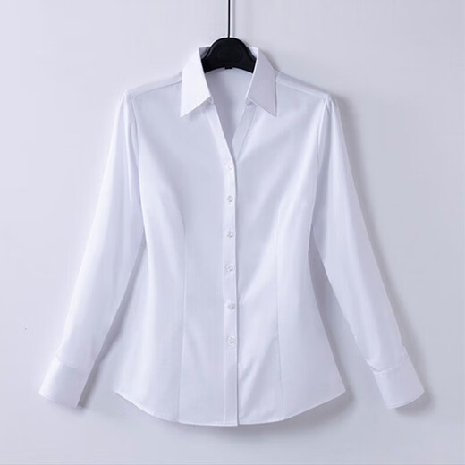 Weißes V-Ausschnitt-Shirt für Frauen 2025 Frühling und Herbst Neue professionelle formelle Verschleiß-Interview Workwear Work-Shirt No Iron Top 6212 Weiß [V-Ausschnitt] Langarm M empfohlen [95-105jin [Jin gleich 0,5 kg]]