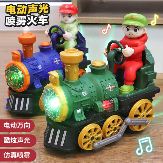Zhicheng Minchuang Elektrische Zugsimulation für Kinder, Retro-Dampfspray, Hochgeschwindigkeitseisenbahn, grüner Zug, Spielzeug, Geschenk für Jungen im Alter von 1–3 Jahren, verbesserte Version – elektrischer Universal-Sprühzug – grüne Batterieversion, kostenlose normale Batterie + Schraubendreher