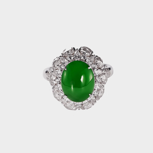 EAGLEHURST Emerald Sun Green Cabochon Ring 18K Gold Set Jadeite Sun Green Cabochon Ring