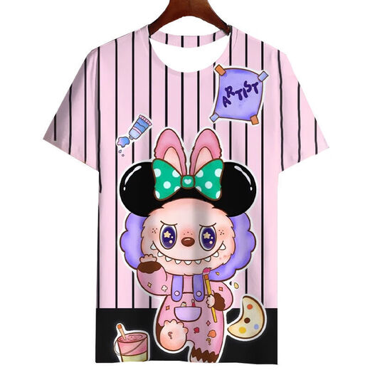 Shakron 2025 Neuer Labubu Zimomo Sommer-Trend 3D Print T-Shirt Top Short Ärmel für Grund- und Sekundarschüler TJJ3892 S 80-90jin [Jin ist 0,5 kg]