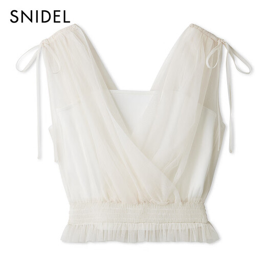 SNIDEL2025 early autumn new product sweet drawstring cross tulle V-neck sleeveless top SWCT254052 White One Size (F)