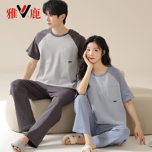 Yalu pure cotton couple pajamas for men in summer thin short-sleeved women with chest pad breathable and comfortable home clothes for outdoor wear NSN13303 women 13603 men M women