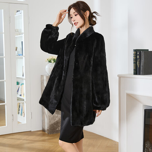 
Winter Home Brand Fur 2025 New Imported Mink Coat Women's Full Mink Mid-Long Stand Collar Mink Fur Jacket Black 2XL 140Jin[Jin equals 0.5 kg]-160Jin[Jin equals 0.5 kg]