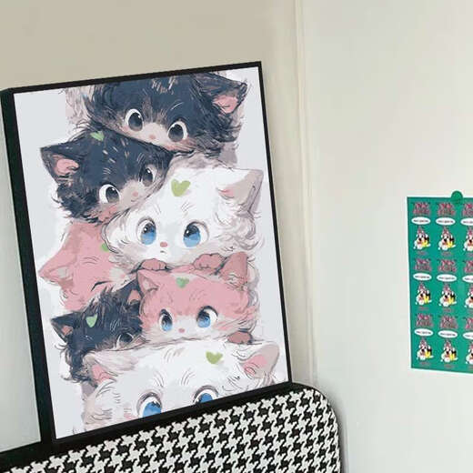 Drei-April-Tiger Süßkatze Digitales Ölmalerei DIY Füllung färbliche handgemelte Heilungscartoon Acrylöl Farbe QX12354 30*40 cm dicke Innenrahmen