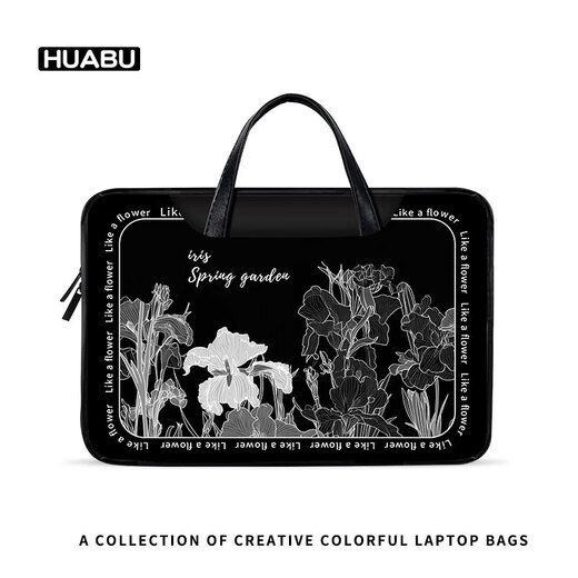 Luyide Einfacher schwarz-weißer Blumenlaptop Schwergewichts-Computertasche für Apple MacBook 15-Punkte 6 mm-4840 [All Black Computerbag] für Crossbody 11 Zoll