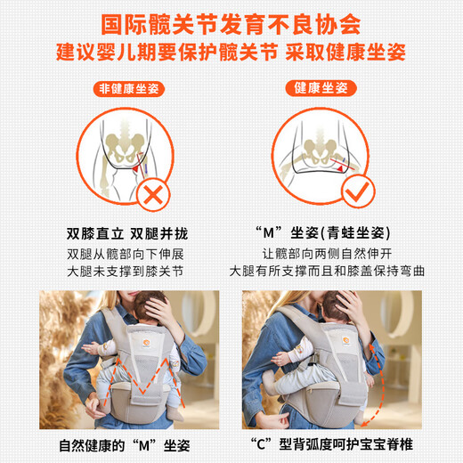 WCZ German baby waist stool Alta baby strap front hug multifunctional lightweight baby-holding breathable model New model - Alta pearl gray