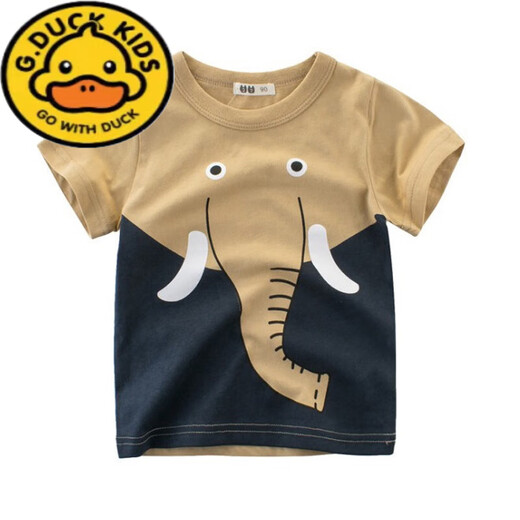 G.duck children's short-sleeved T-shirt pure cotton 2025 summer new boys' wear baby round neck cartoon tops for children and middle-aged children trendy short-sleeved 9740 car aqua blue 110