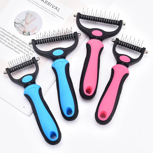 Pet comb double-sided knotting rake artifact stainless steel cat and dog comb cleaning beauty hair removal comb pet knotting comb rose red large size