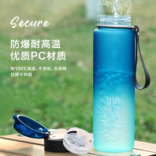 Tupperware-Wasserbecher für Jungen Großkapazität Summer Plastik Plastikfestness und fallssicherer tragbarer Sportkessel Großer Tasse Schwarz und Weiß 1050 ml (mit Teepartition)