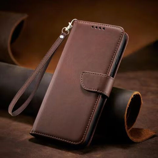 玖索适用redmi红米k80翻盖手机壳redmik80镜头全包防摔保护套小米k80带挂绳保护壳男士钱包款手机套插 【深棕色】优质牛皮纹全包钱包款+配同款挂绳 红米 K80