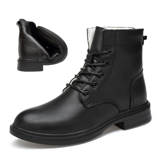 Dragonfly Brand 2025 Top -Layer Cowide Herren Martin Boots Herren Hohe Top British Style Large Code Echtes Leder Schwarz Arbeit Leder 6636 Schwarz plus Velvet -Baumwollschuhe glänzend Leder 40